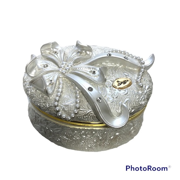 Vintage BergerITALY Ceramic Jewerly Box Pearlized/Crystals